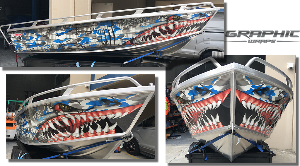 Monster Camo Shark Boat Wrap