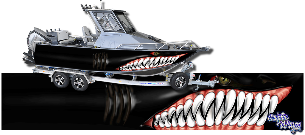 Black Monster Shark Boat Wrap