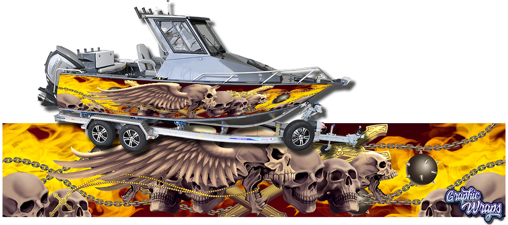Winged Skulls Boat Wrap